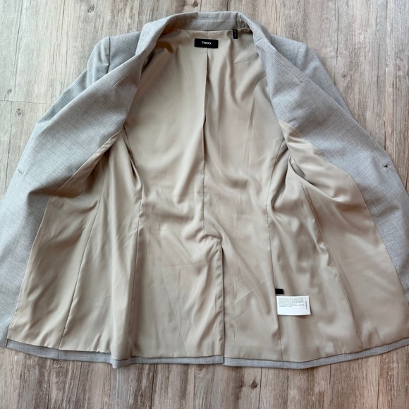 Theory Women Light Gray Wool Blend Classic Suit Blazer Sz 6 Lightweight Business - Picture 4 of 13